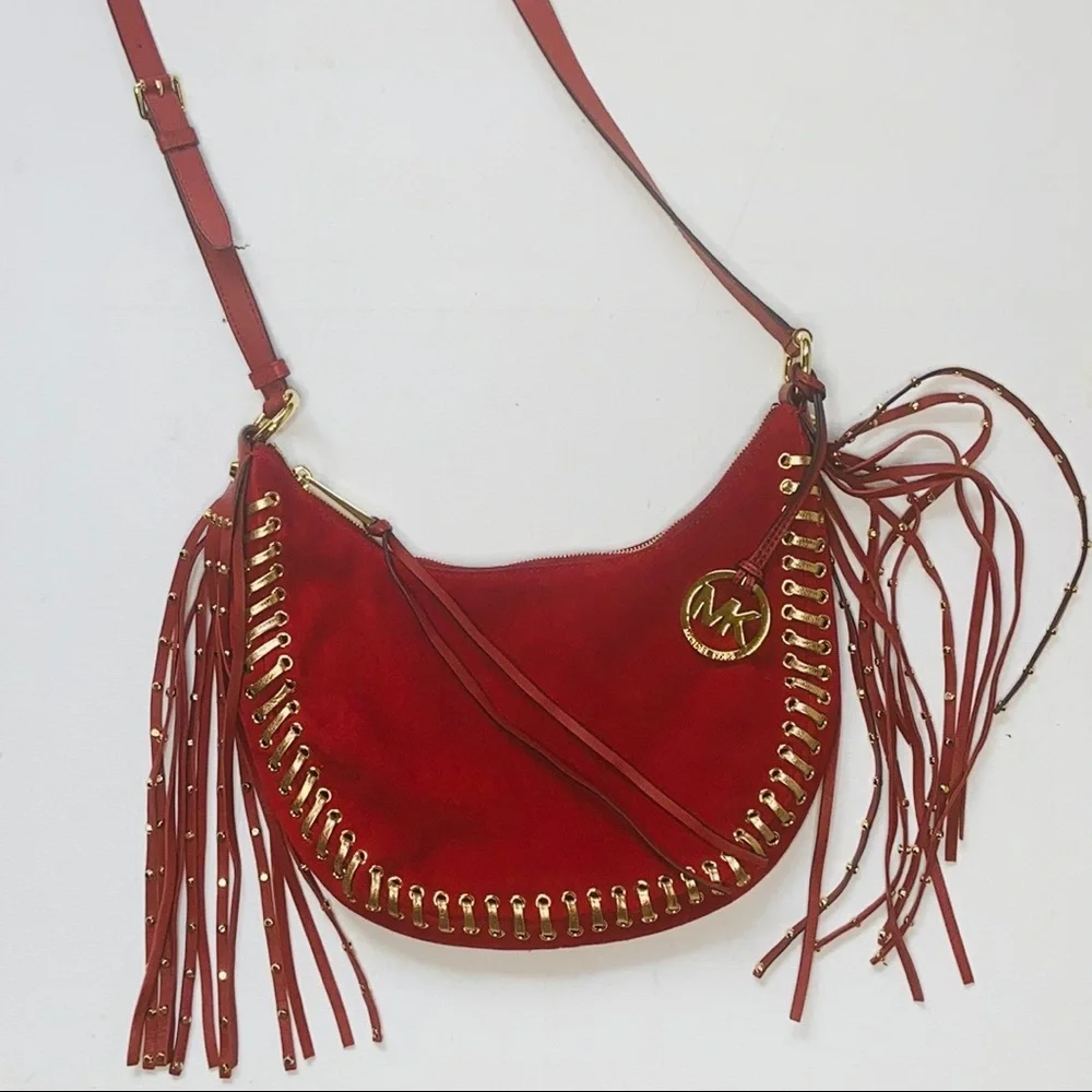 Michael Kors Red Suede Fringe Bag